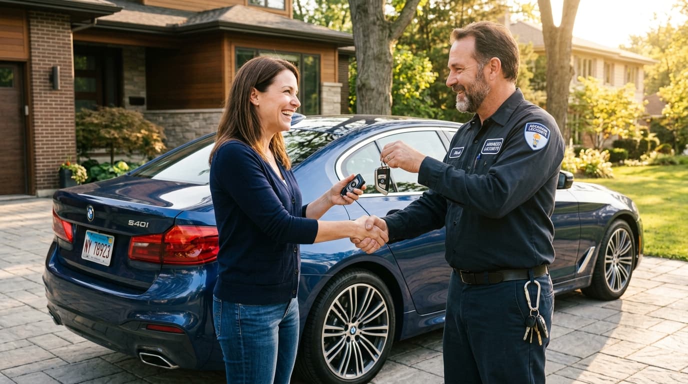 Kunde erhält glücklich seinen neuen BMW Schlüssel