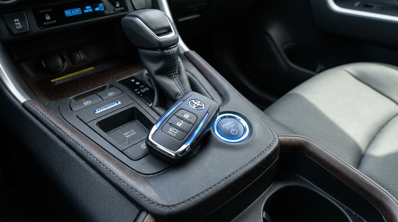 Toyota Hybrid Smart Key neben dem Startknopf